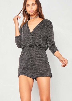 Emery Silver Metallic Wrap Front Playsuit