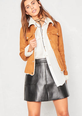 Camile Mustard Faux Suede Fur Lined Jacket