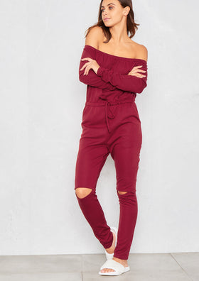 RiRi Wine Off The Shoulder Jumpsuit