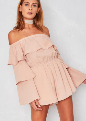 Libby Nude Ruffle Bell Sleeved Playsuit