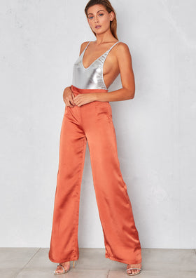 Ana Orange Wide Leg Satin Trousers