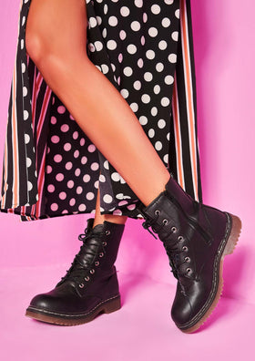 Lexi Black PU Lace Up Chunky Boots