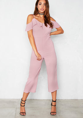 Annabelle Pink Frill Culotte Jumpsuit