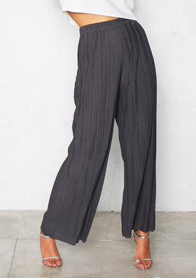 Julia Grey Wide Leg Pleated Trousers