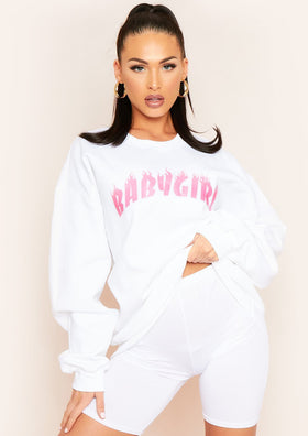 Sancia White Babygirl Slogan Oversized Sweatshirt