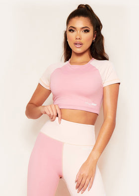 Poppy Pink Missy Sport Colour Block Cropped Gym T-Shirt