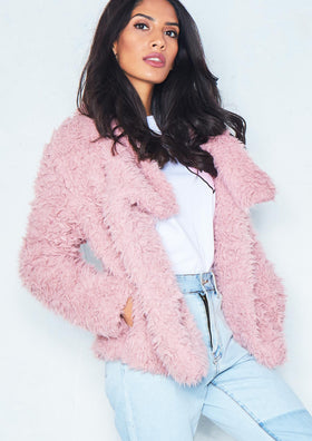 Erin Pink Wrap Faux Fur Coat