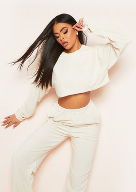 Ebba Cream Cropped Velour Sweater