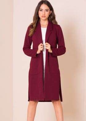 Keisha Wine Split Detail Duster Jacket