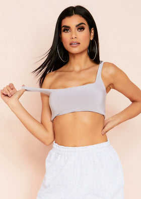 Evelyn Grey Slinky Square Neck Extreme Crop Top