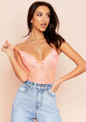 Roma Neon Orange Lace High Rise Bodysuit