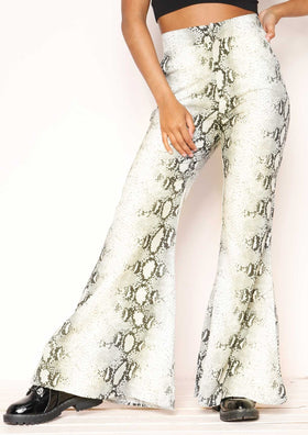 Qiana Snake Print Flare Trousers