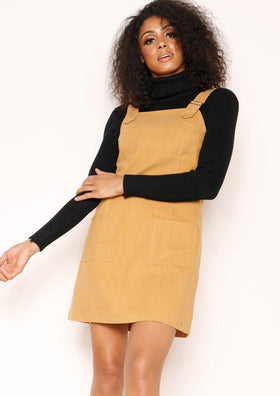 Lenni Camel Corduroy Dungaree Dress