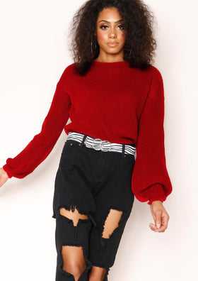 Gilly Red Knitted Cropped Jumper