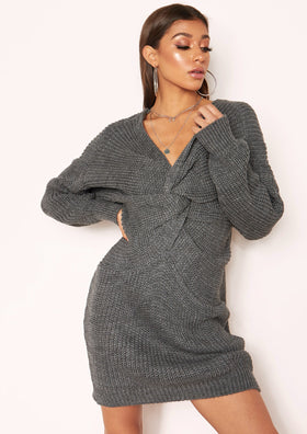 Tracy Charcoal Knit Knot Jumper Dress