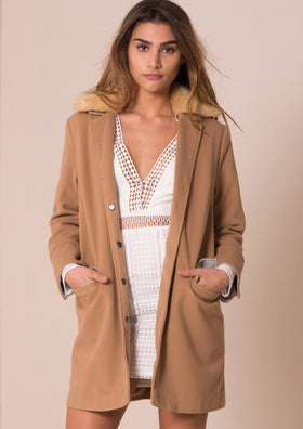 Primrose Camel Faux Fur Collar Coat