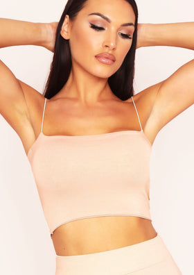 Chris Beige Double Thickness Thin Strap Crop Top