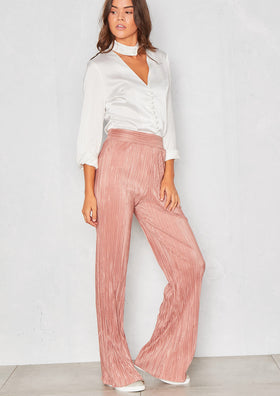 Sylvie Dusky Pink Pleated Wide Leg Trouser