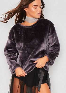 Bryony Grey Faux Fur Jumper