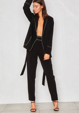 Shea Black Contrast Gold Piping Trouser