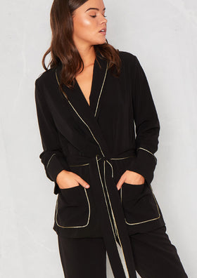 Shea Black Contrast Gold Piping Blazer