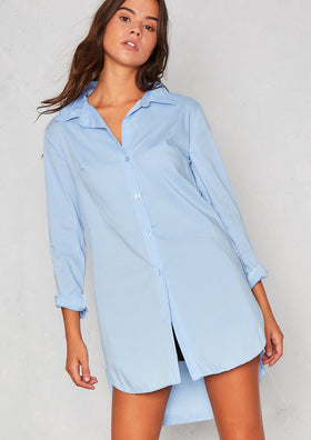 Roxane Blue Side Split Dip Hem Shirt