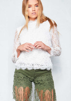 Veronique Cream Embroidered Lace Long Sleeve Top
