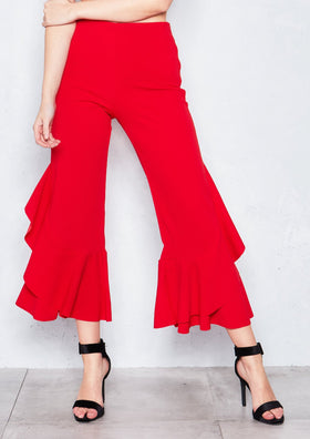 Missandei Red Ruffled Cropped Trousers