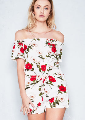Stacey Cream Floral Bardot Playsuit