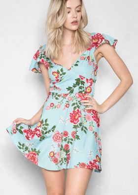 Narla Turquoise Floral Print Skater Dress