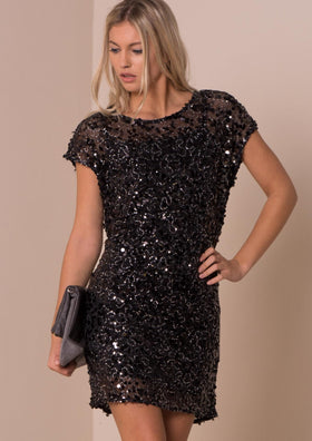 Pippa Black Sequin Shift Mini Dress