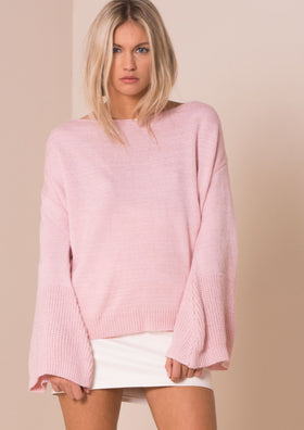 Lila Baby Pink Oversized Bell Sleeve Knitted Jumper