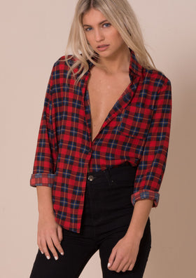 Rubi Red Tartan Print Long Sleeved Shirt