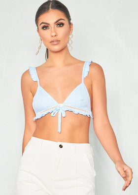 Nancy Blue Gingham Frill Hem Bralet