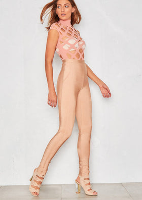 Alexa Pink Laser Cut High Neck Bodysuit