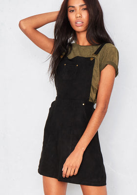 Alita Black Suede Pinafore Dress