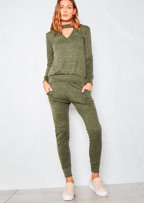 Lyrah Khaki Brushed Soft Cut Out Tracksuit