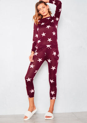 Elodie Wine Star Print Tracksuit