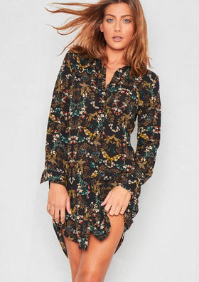 Eve Black Floral Shirt Dress