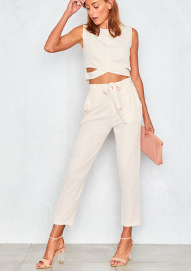 Oriana Cream Cut Out Top And Trouser Co-Ord