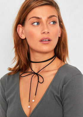Raya Black Long Pearl Detail Necklace