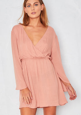 Delilah Nude V Plunge Crepe Mini Dress