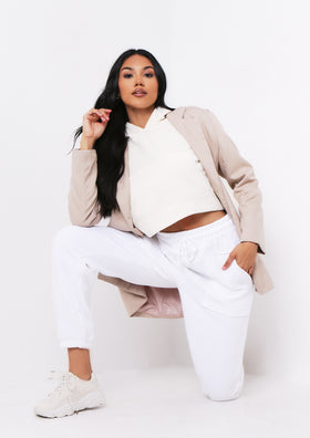 Alina Cream Pocket Front Cropped Hoodie