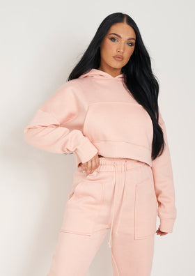 Alina Peach Pocket Front Cropped Hoodie
