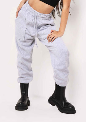 Romy Light Grey Pocket Front Oversized Joggers