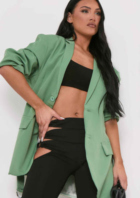 Tia Olive Green Oversized Belted Blazer