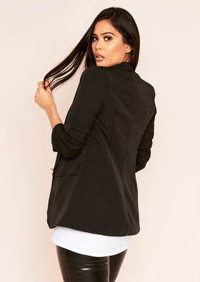 Consetta Black Ruched Sleeve Blazer