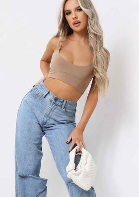 Corazon Camel Basic Round Scoop Neck Strappy Bralet