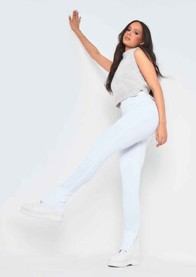 Kourtney White Plain Inside Split Trousers