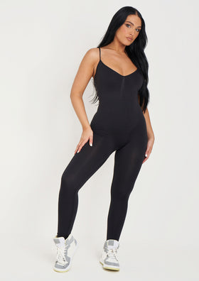 Adele Black Seamless Strappy All In One Jumpsuit